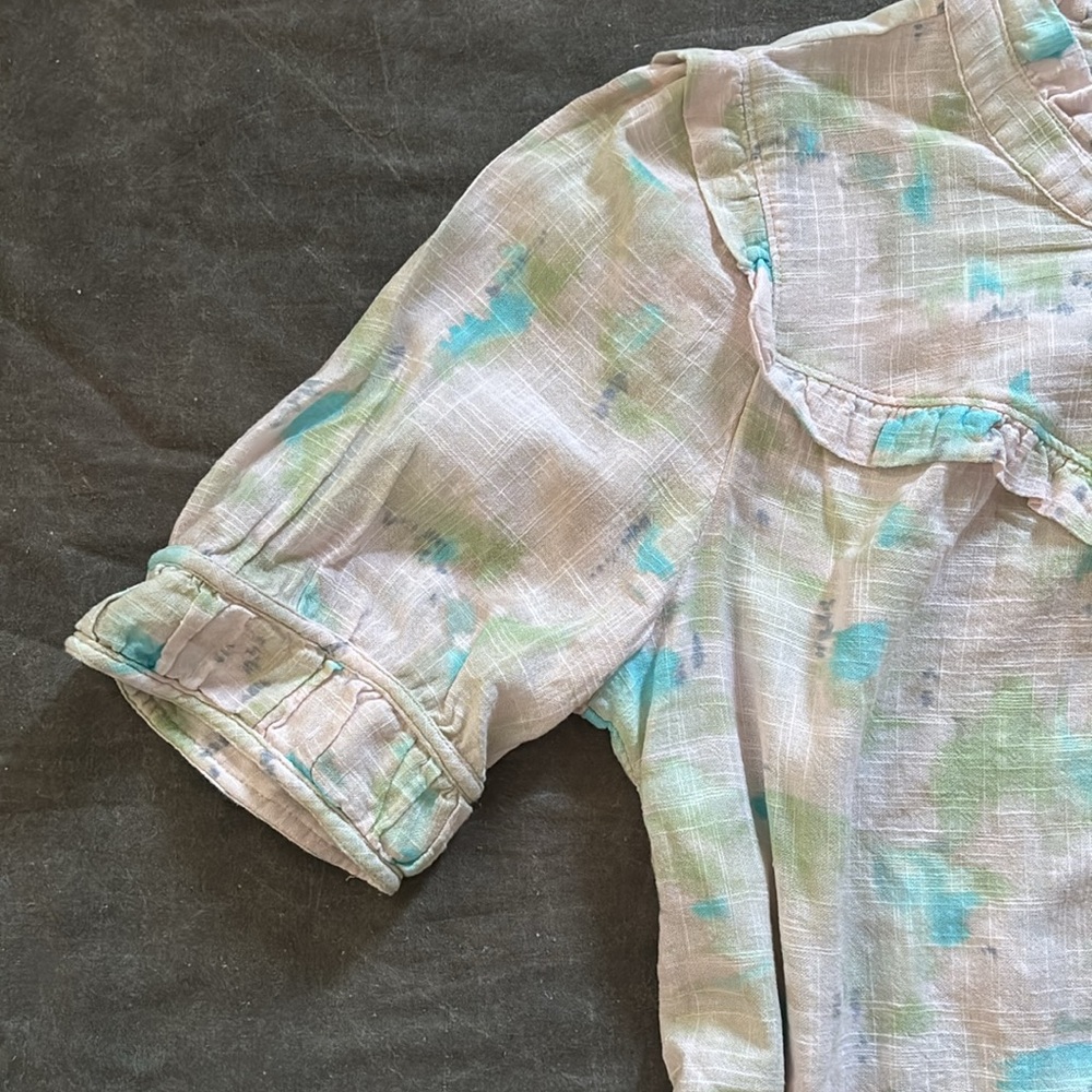 Democracy Elbow Sleeve button down ruffle trim yoke woven shirt/top XL - Picture 3 of 16